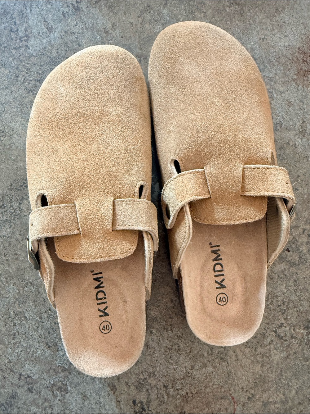 Suede Tan Slip-On Clog Mules with Adjustable Strap